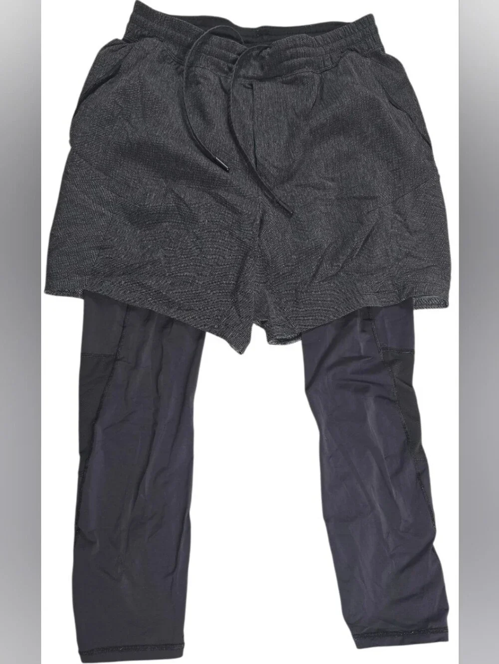 Lululemon Women's Gray/Black 2-in-1 Layered Running Shorts Over Leggings Sz M